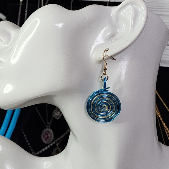 Blue Wire Wrapped Necklace and Earrings Set New - Picture 8 of 11